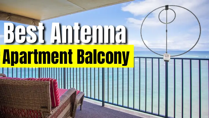 Compact ham radio antennas set up on an apartment balcony railing