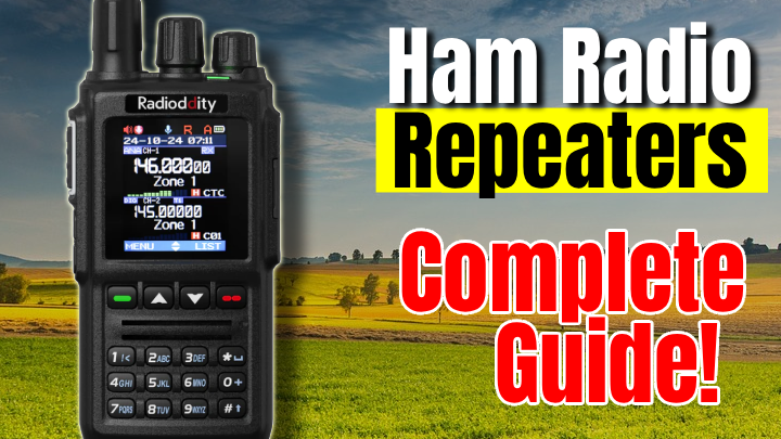 Ham radio operator using a handheld on a repeater system