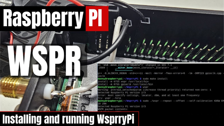 Raspberry Pi set up as a WSPR beacon with SMA connector and HF antenna