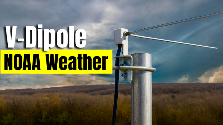 Home built V-dipole antenna aimed at the sky for NOAA and Meteor weather satellites